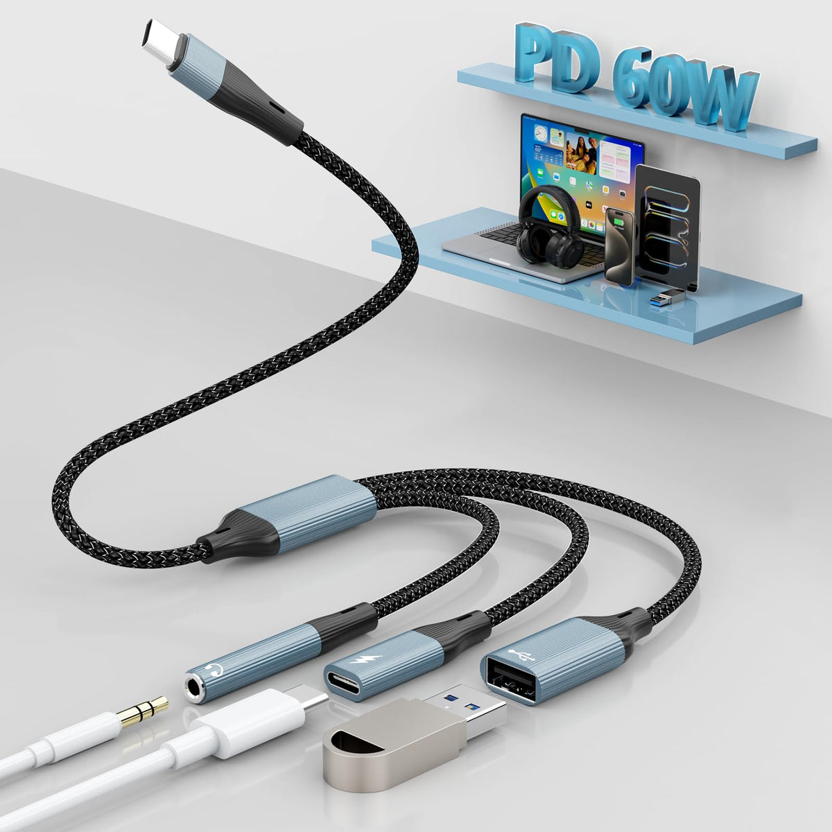 Verilux® 3-in-1 USB C to 3.5mm Headphone and USB C Charger Adapter