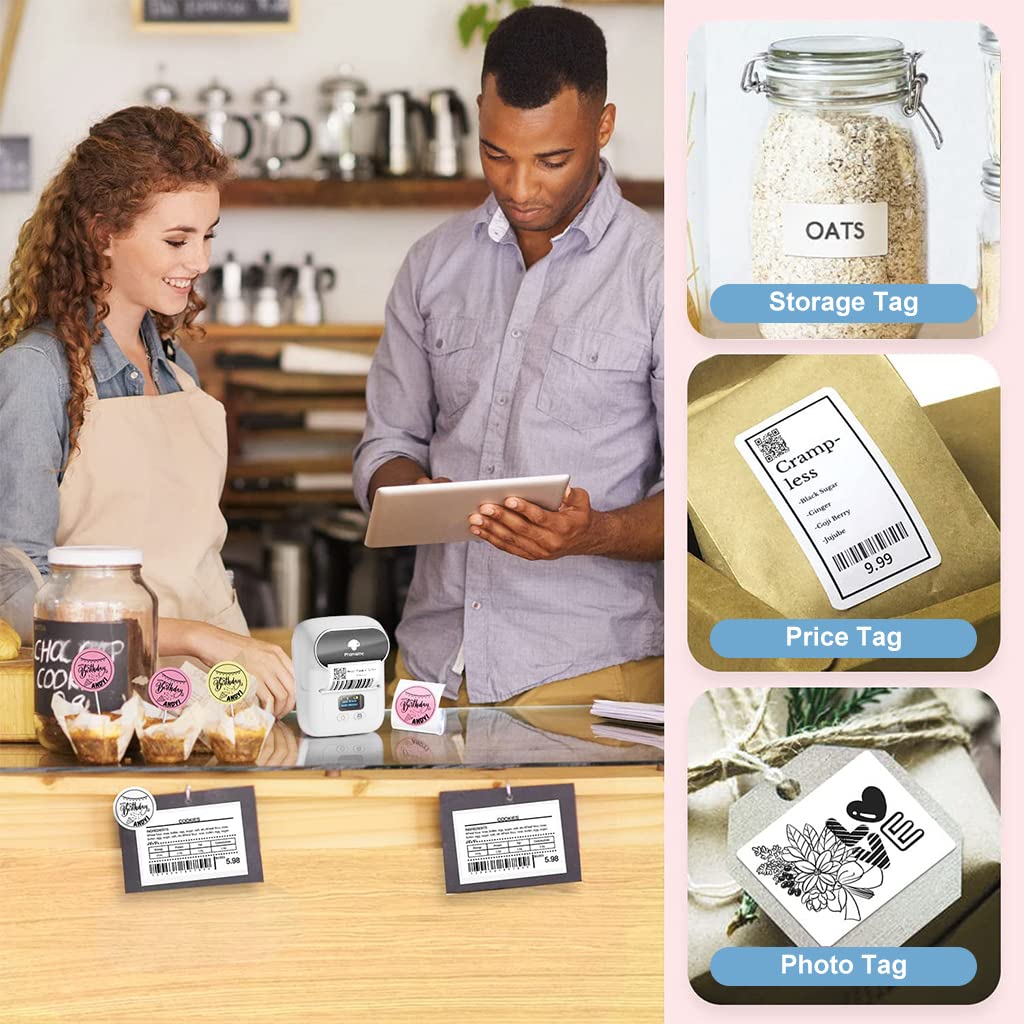 ZORBES® Thermal Printer, Mini Bluetooth Thermal Print Inkfree Printer Compatible with Android & iOS System, Label Printer Black on White with 1 Roll of Print Paper