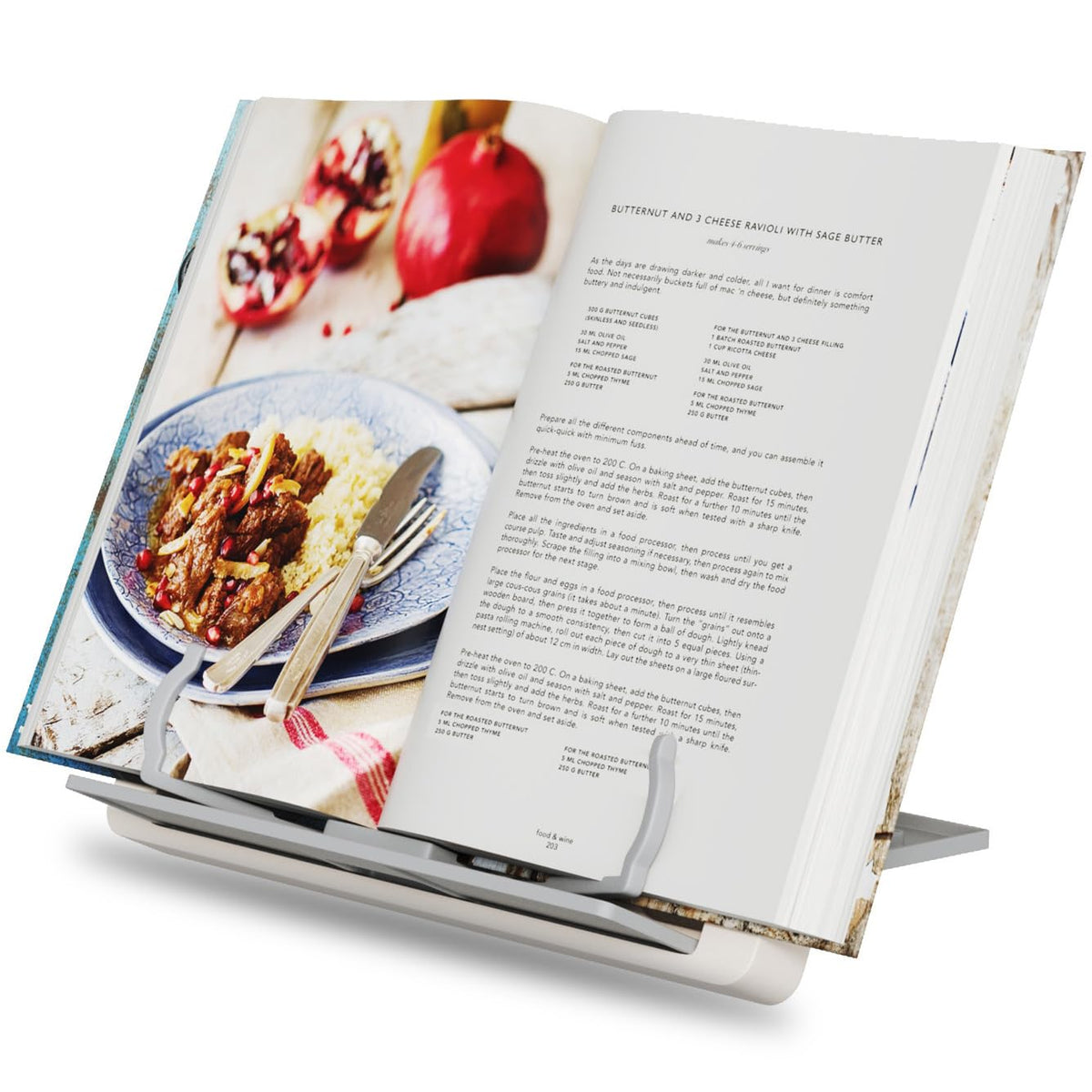 ZORBES® Adjustable Cookbook Recipe Stand Holder for Kitchen Counter with Page Holder Clips-White