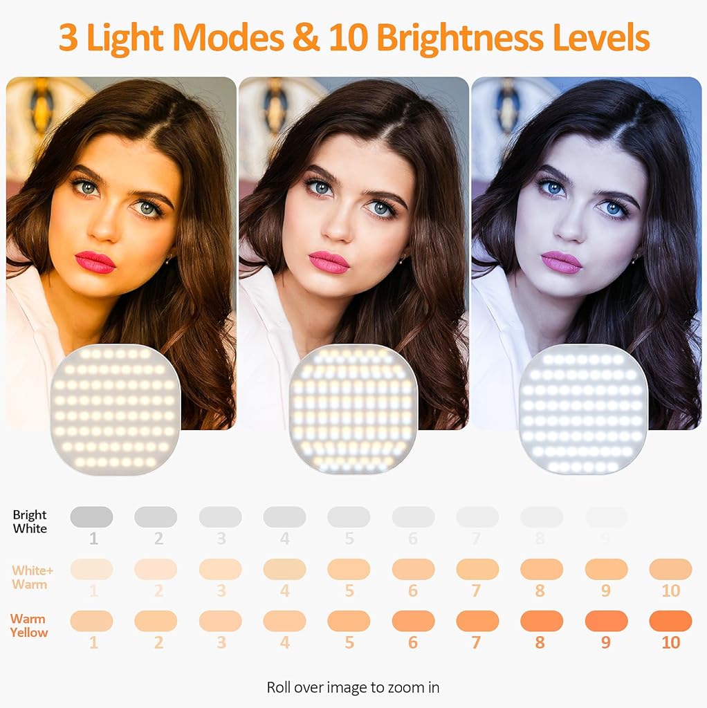 ZORBES® 142 LED Light for Video Shooting, 2000Mah Rechargeable Selfie Light for Mobile Clip Video Light, Adjusted 3 Light Modes, 10 Brightness Levels for Phone Camera, Laptop, Makeup, Conference, Vlog