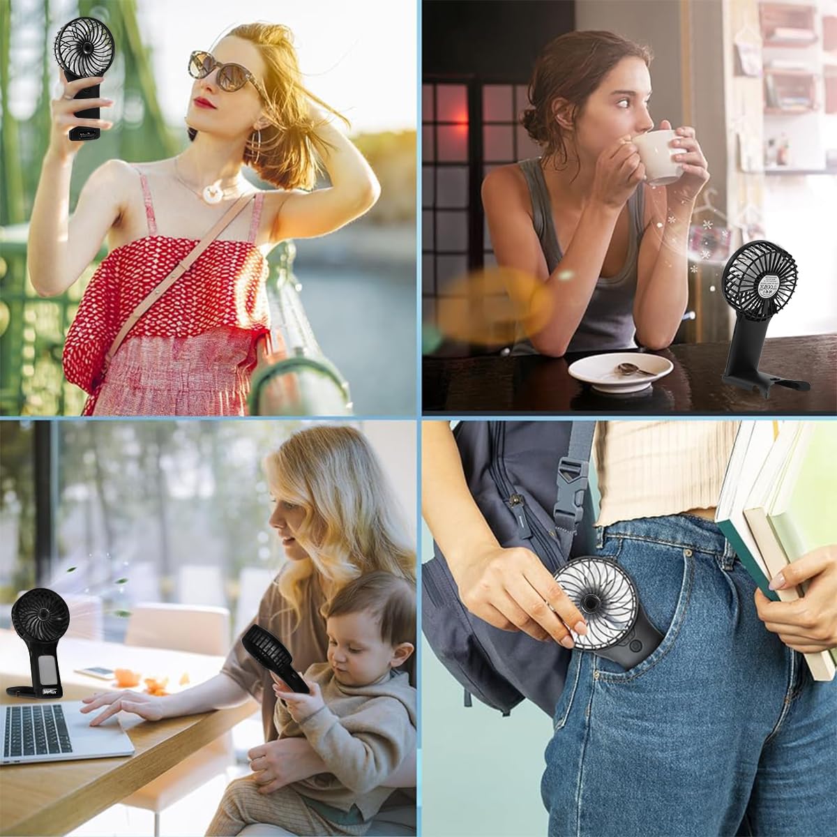 Verilux Hand Fan for Women with Hidden Makeup Mirror and 4 Speed Brushless Motor | 20Hr Rechargeable Portable Fan
