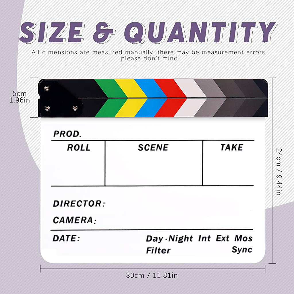 Verilux 12x10in Clap Board with Markers and Erasers for Movie Directors, Acrylic Clapboard Film Slate Cut Action Scene Clapper for Filmmaking Photography Studio Video TV