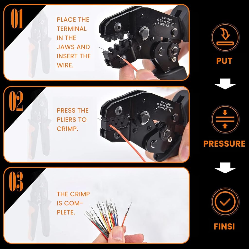 Serplex® Crimping Tool Kit Ratcheting Crimper Ratcheting Crimper Plier Set with 1550PCS Male/Female Connectors, Wire Crimping Tool Wire Terminal Crimper for AWG 23-16 (0.25-1.5mm²)