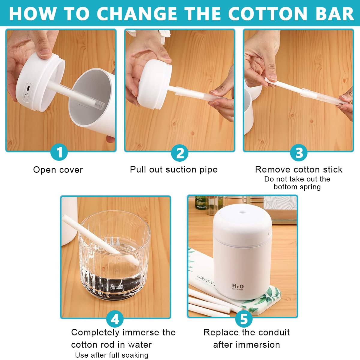 Verilux Cotton Swabs for Humidifiers, 15pcs Humidifier Cotton Stick Water Absorbent Cotton Bar, Universal 3.93'' Cotton Stick for Most Humidifier