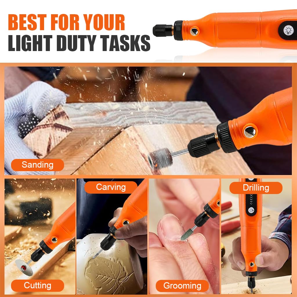 Verilux® Mini Cordless Rotary Tool, 5-Speed and USB Charging Rotary Tool Kit with Accessories & Carrying Case, Multi-Purpose 3.7V Polishing Tool for Sanding, Polishing, Drilling, Engraving, DIY Crafts