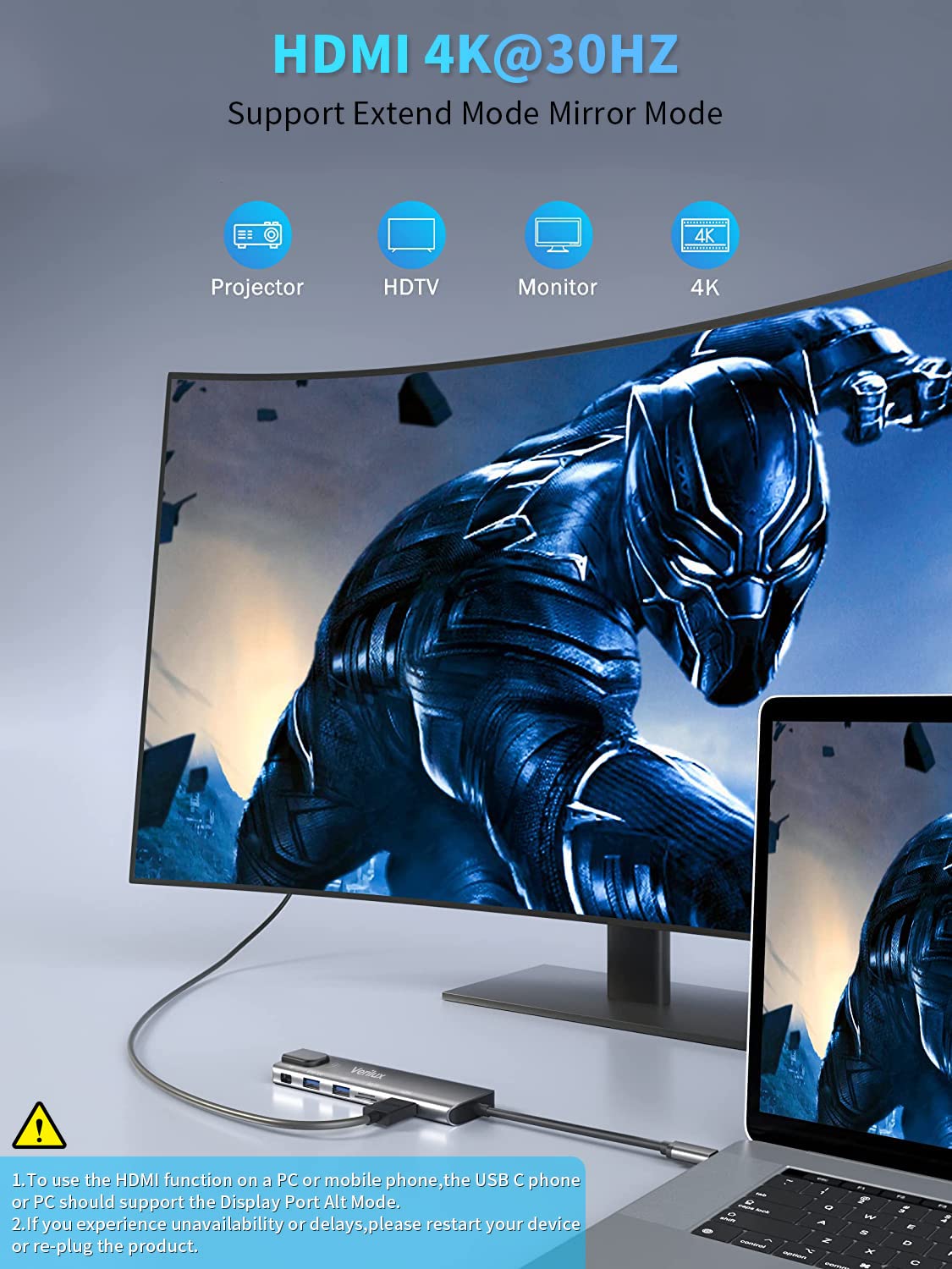 Verilux USB C Hub for Laptop with 7 in 1 Ports and 4K HDMI | 87W PD and Ethernet Adapter