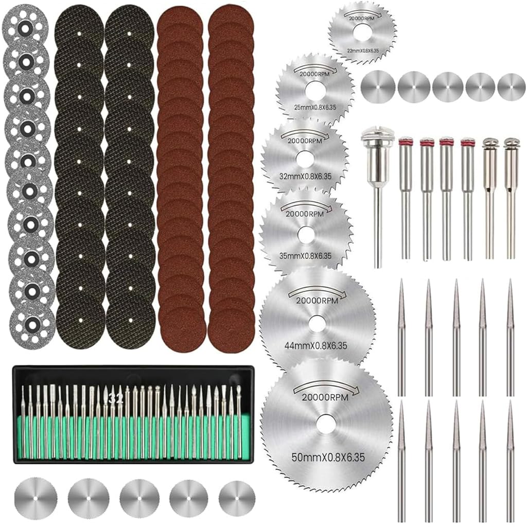 Serplex® 129Pcs Cutting Wheel Set for Rotary Tool, HSS Cutting Wheels 6Pcs Diamond Cutting Discs 10 Pcs and Resin Circular Saw Blades 30Pcs with 1/8" Shank for Wood Metal Plastic Stone Cutting
