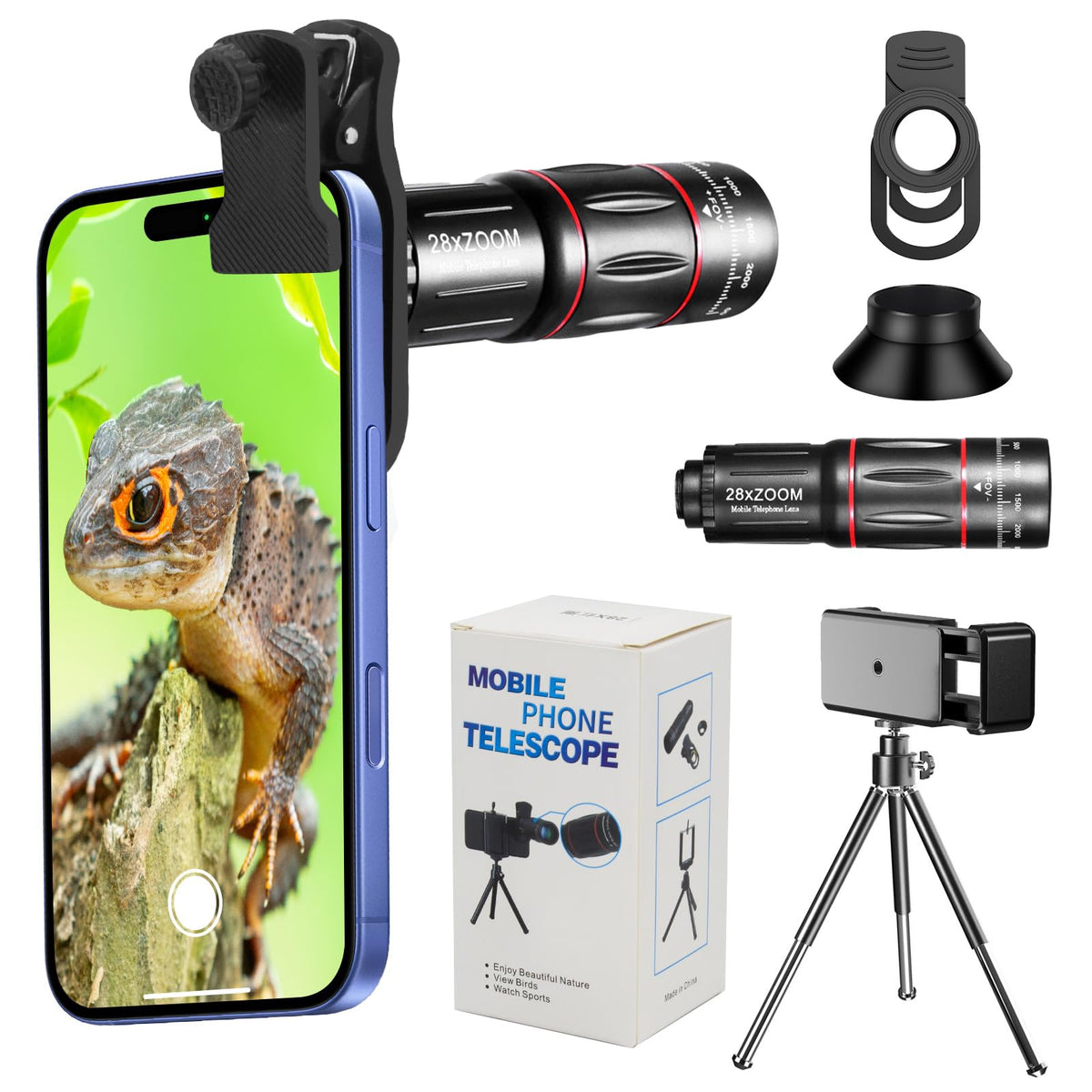 ZORBES® 18X Telephoto Monocular for Phone, High-Power Zoom Lens with Universal Smartphone Clip, Tripod, Portable Telescope for Bird Watching, Hiking, Sports, and Concert