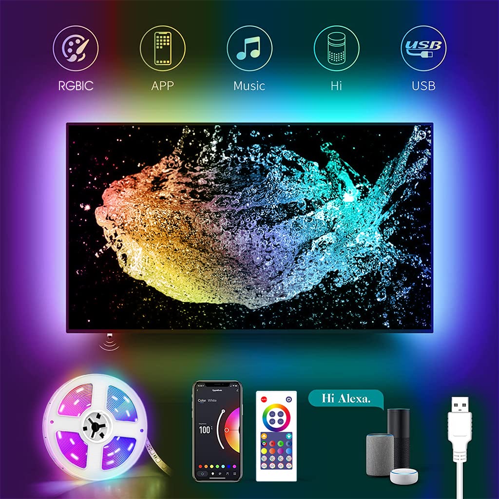 Verilux LED Light Strip for TV Background with Music Sync and WiFi APP Control | 5M Smart RGBIC Lights