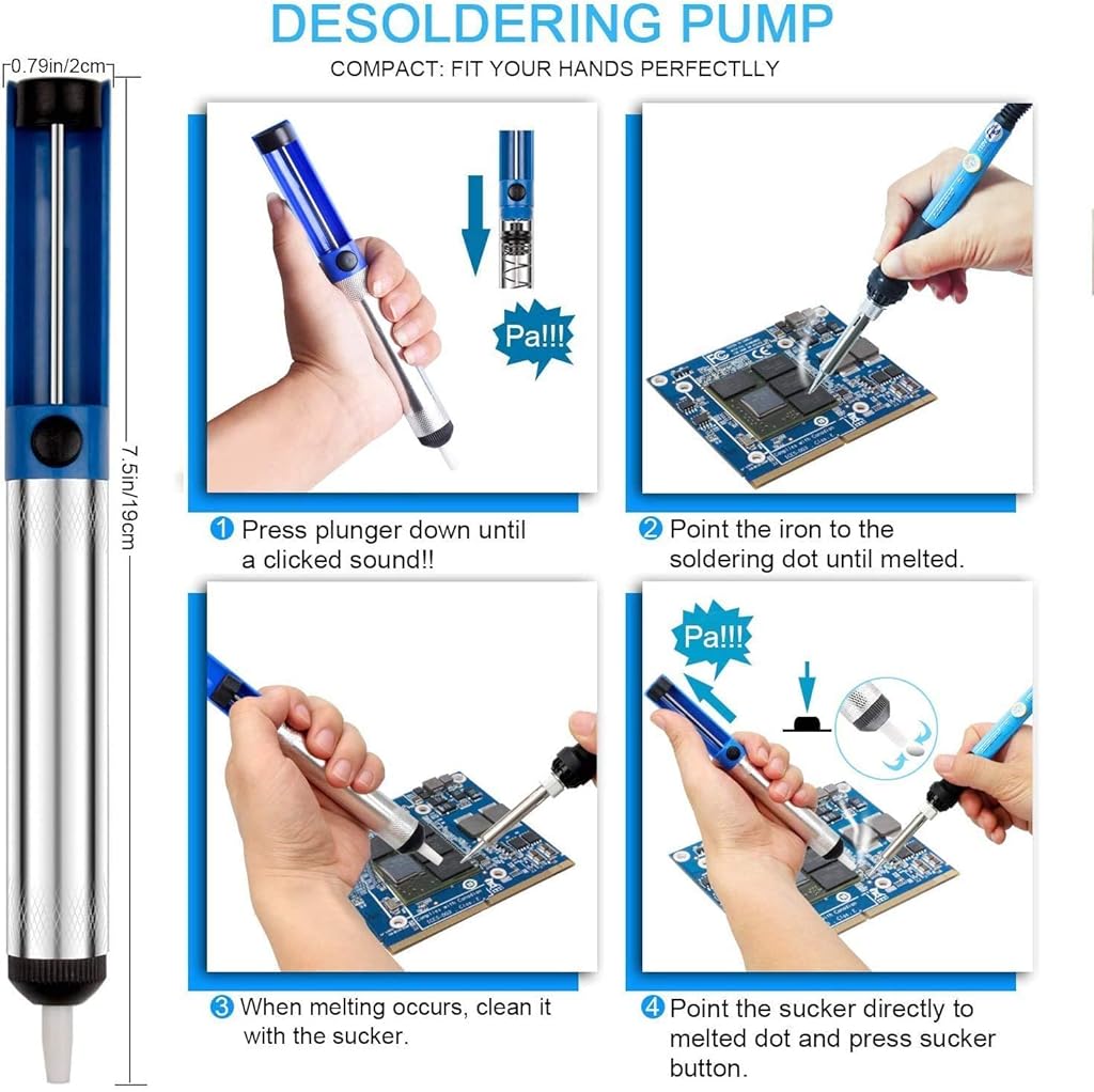 Serplex® Soldering Iron Kit Soldering Iron 60 Watt Original Adjustable Temperature Welding Tool,Soldering Kit With Soldering Gun,5Pcs Soldering Tips,Desoldering Pump,Soldering Iron Stand,Tweezers,ac
