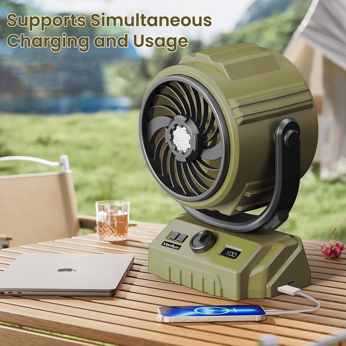 Verilux Table Fan for Home Office and Camping with 100 Speed Control and 270° Oscillation