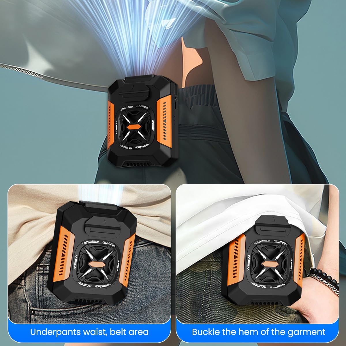 Verilux Waist Belt Fan for Outdoor Activities with 5000mAh USB Rechargeable Battery and LED Flashlight