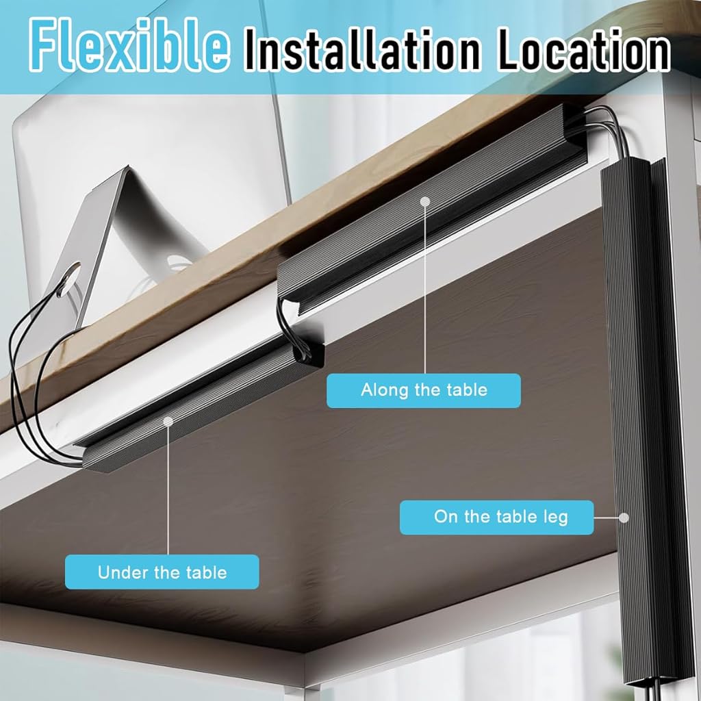 Serplex® 2Pcs Cable Management Under Desk, 15.7" Self-Adhesive Cable Organizer, No Drilling Under Desk Cable Management Tray Adhesive Under Desk Cable Channel Organizer Cable Management Rail
