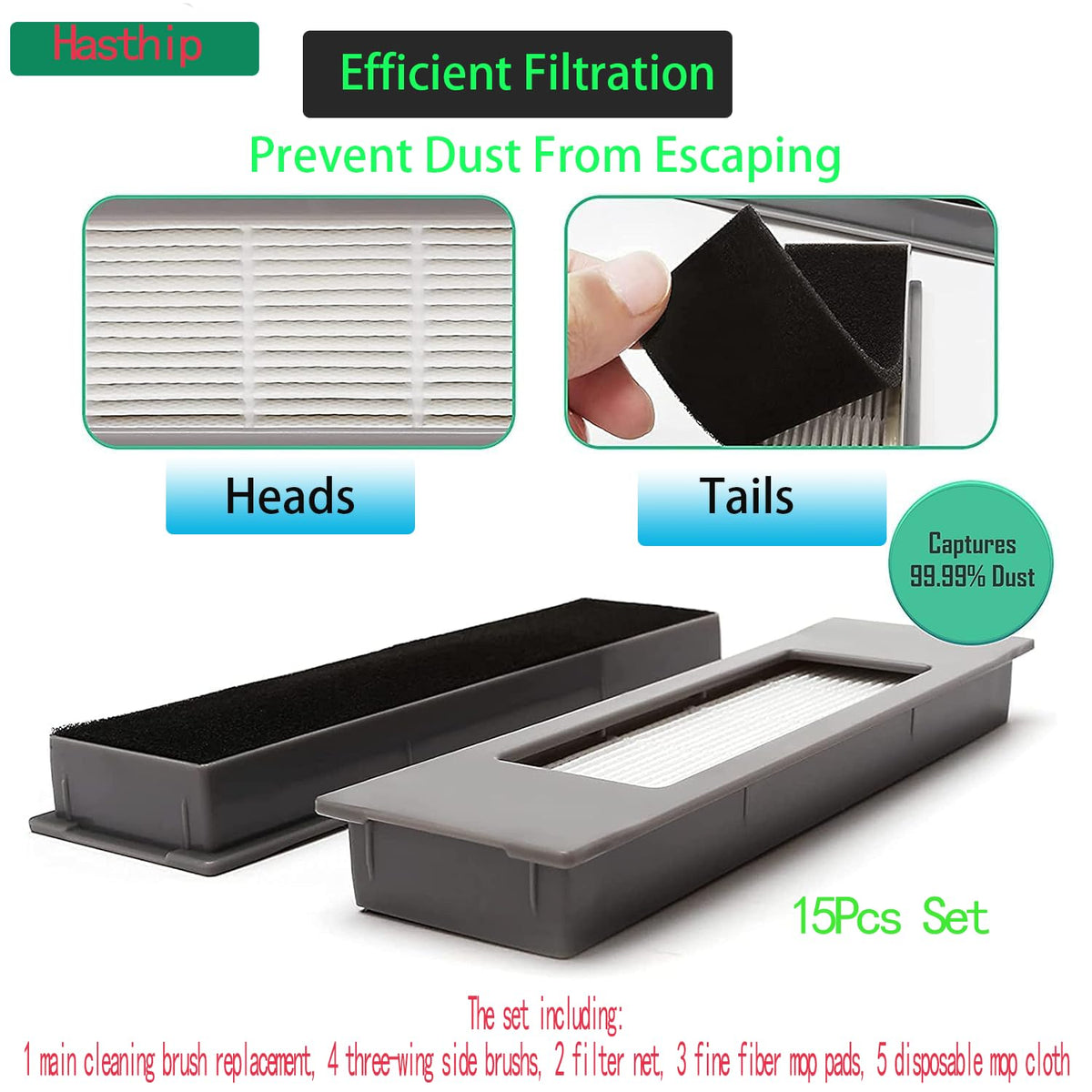 Verilux Replacement Accessories for Ecovacs Deebot N10 OZMO T8 T9 Pro AIVI | 2 pcs set with main brush side brushes filters and mop pads