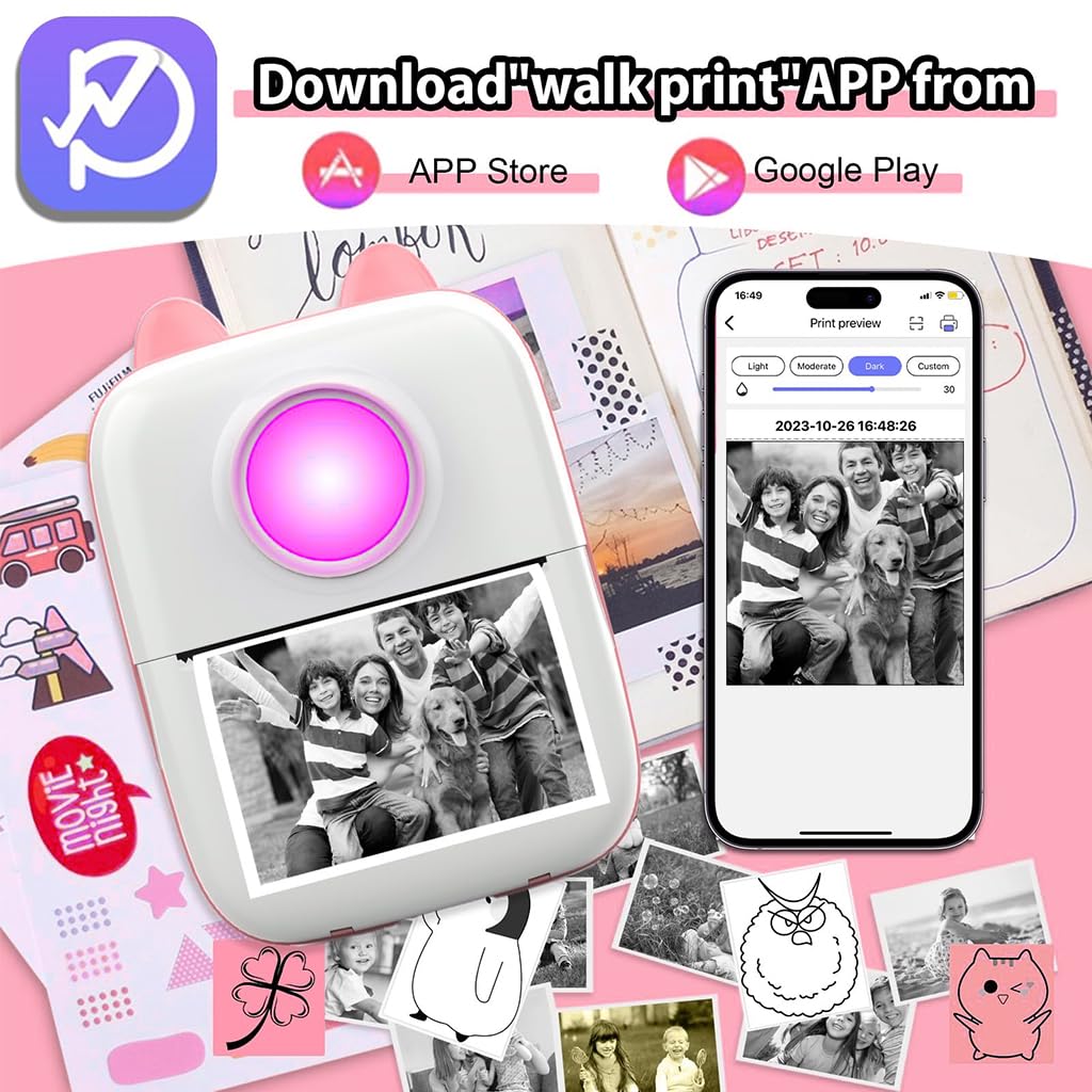 Zeitel® Mini Bluetooth Thermal Printer with LED Pink