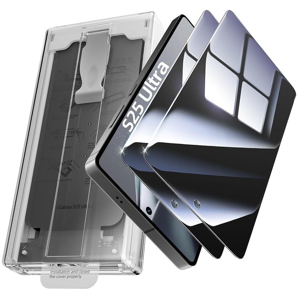 ZORBES® Compatible with Samsung S25 Ultra 2Pcs Screen Protectors HD Tempered Glass Privacy Screen Protectors Anti-scratch Screen Protectors withScreen Alignment Tool & Accessories Pack