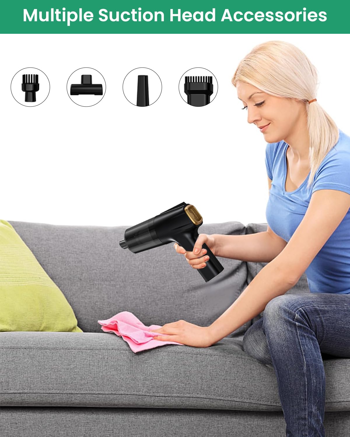 Verilux Compressed Air Duster for Computer and Car Cleaning with 16000Pa 120W Power | Cordless Handheld Vacuum Featuring Multi Nozzles