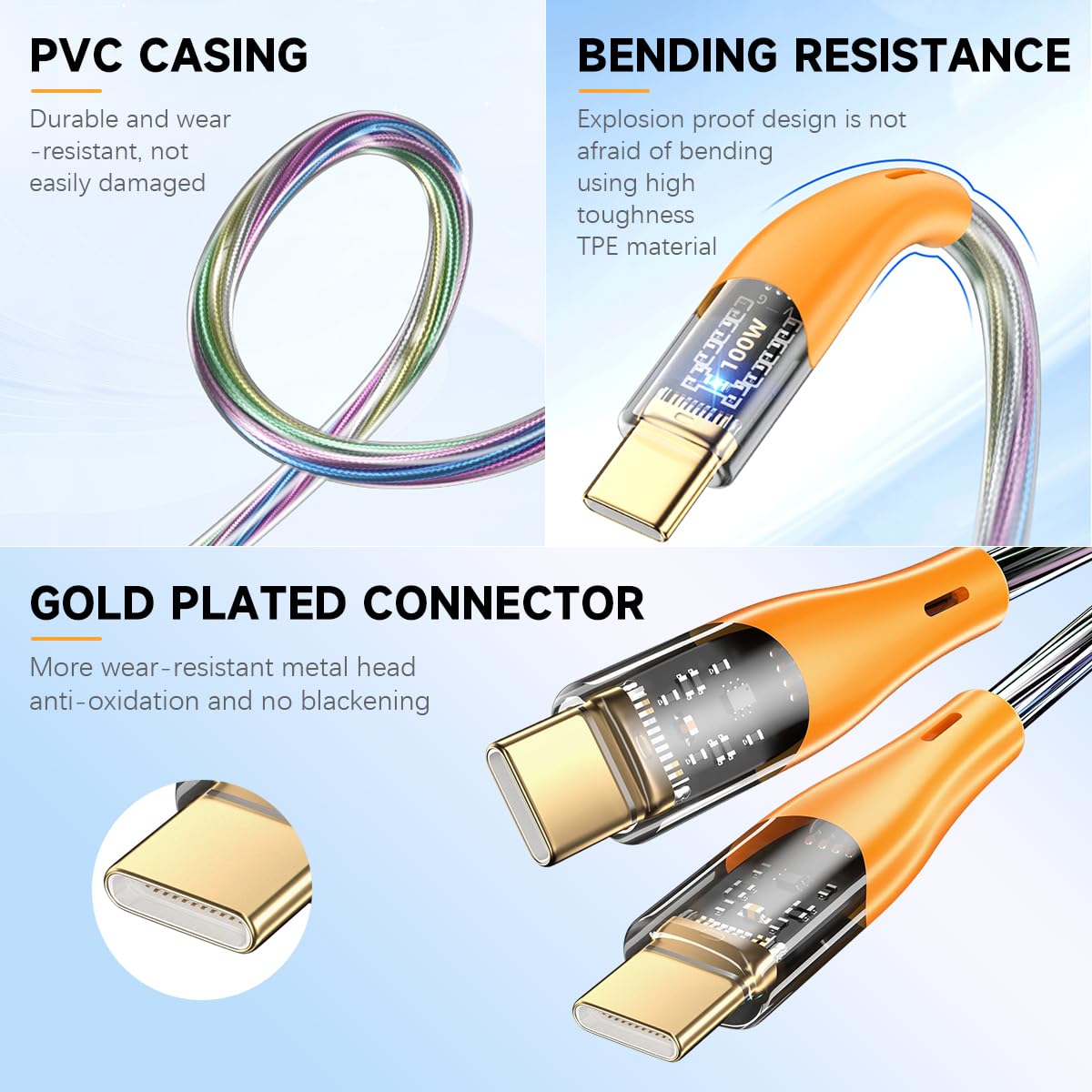 Verilux 2 in 1 Hard Disk Cable 1.6 ft for External Drives with USB C/A to Micro B | Nylon Braided