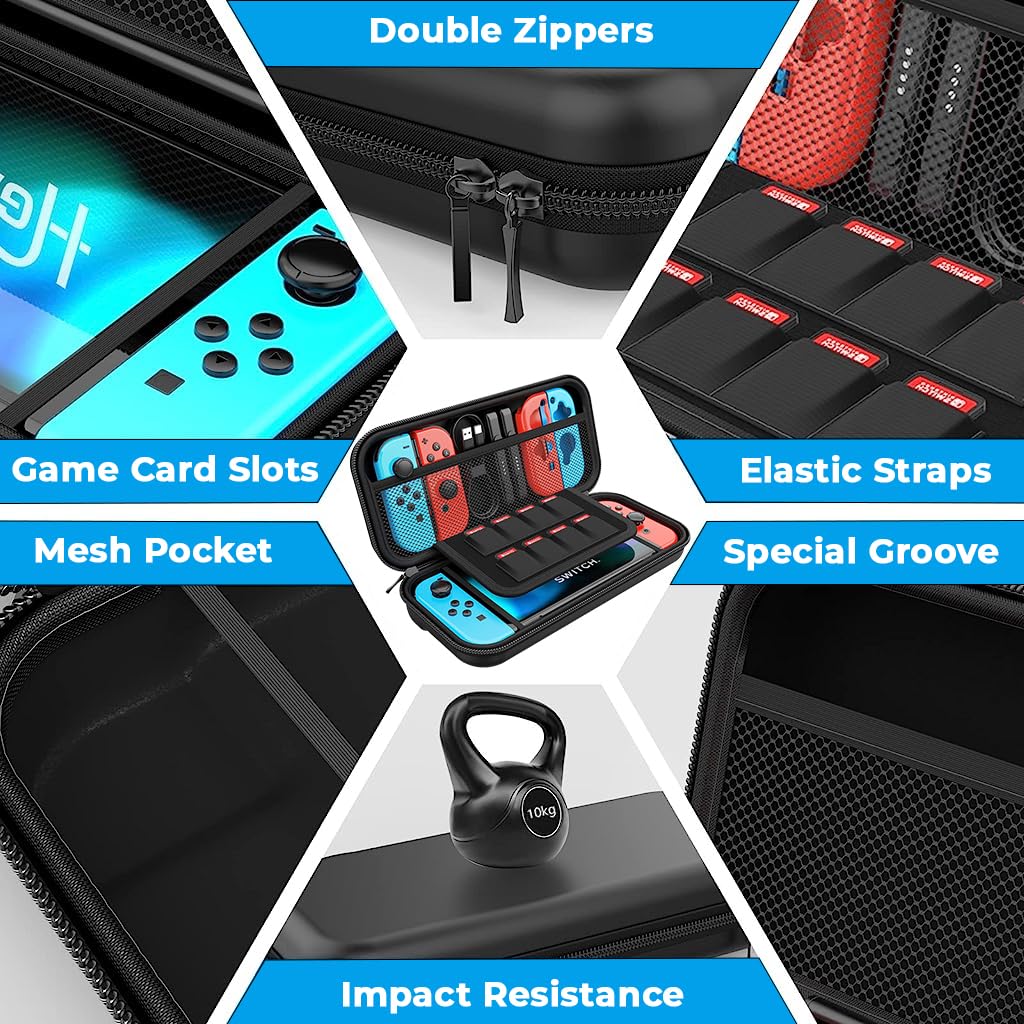 ZORBES® For Nintendo Switch All-in-One Accessory Set with Carrying Case, Cover, Screen Protector, Thumb Grips, and Strap - Perfect Fit and Full Protection for Ultimate Gameplay Experience