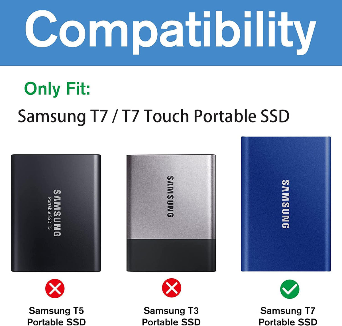 ZORBES® Storage Bag For Samsung T7/T7 Touch Portable Ssd,Shockproof Travel Organizer Storage Case With Handstrap For Samsung T7/T7 Touch 500Gb 1Tb 2Tb Usb 3.2 External SSD (Only Bag),Black