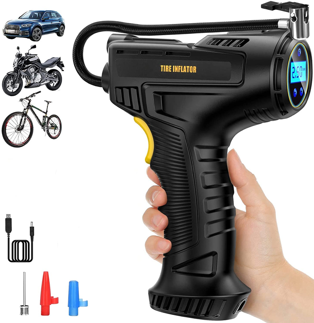 ZORBES® Rechargeable Cordless air Pump - Portable Tyre Inflator for car,Ballon,Vehicle, Bicycles,BBQ,Swimming Ring,Motorcycle,Swimming Pool