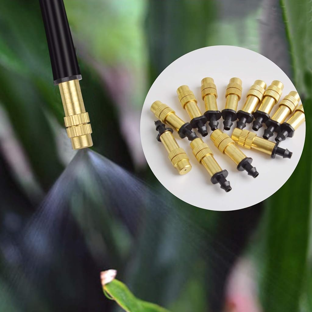 Serplex® Adjustable Water Spray Nozzle Copper 4/7mm Nozzle Water Spray Drip Irrigation Mist Sprayer Micro Sprinkler for Garden Cooling Irrigation Lawn Vegetables Greenhouse - 10 Pcs