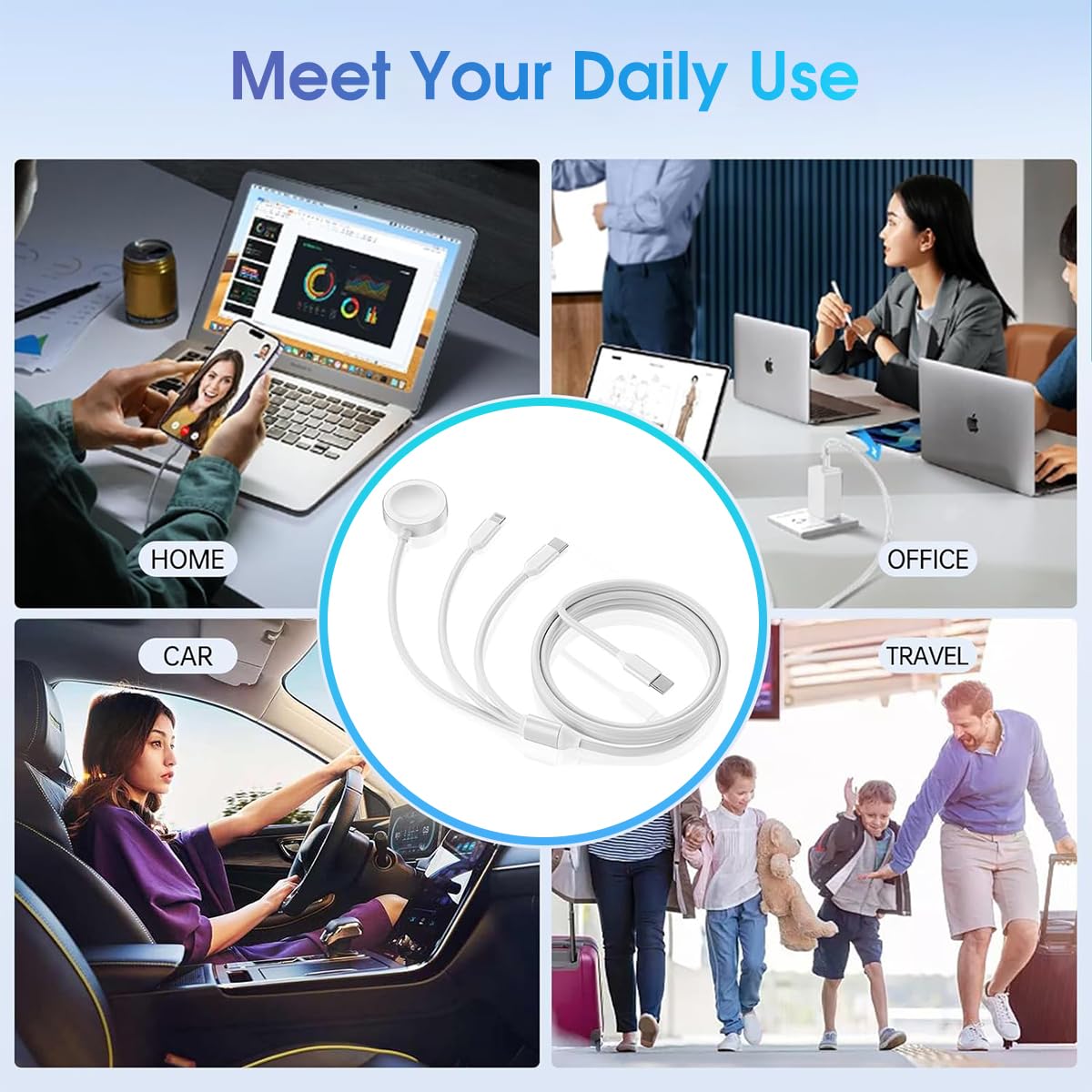 Verilux 3 in 1 Magnetic Charging Cable for Apple Devices with 6ft Cord and 60W PD Fast Charge