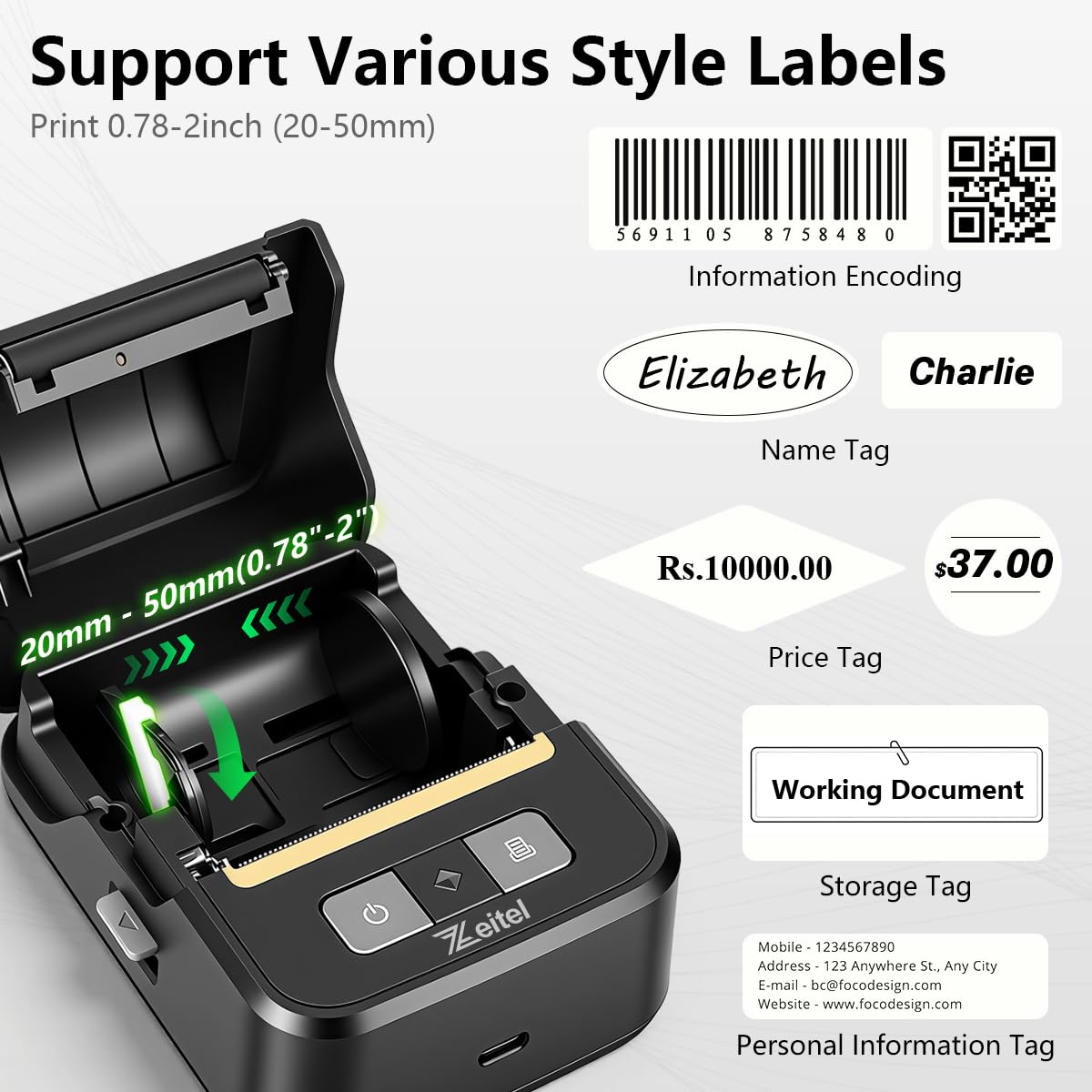 Zeitel® 40mm/s Faster Bluetooth Wireless Thermal Label Printer for Home Office