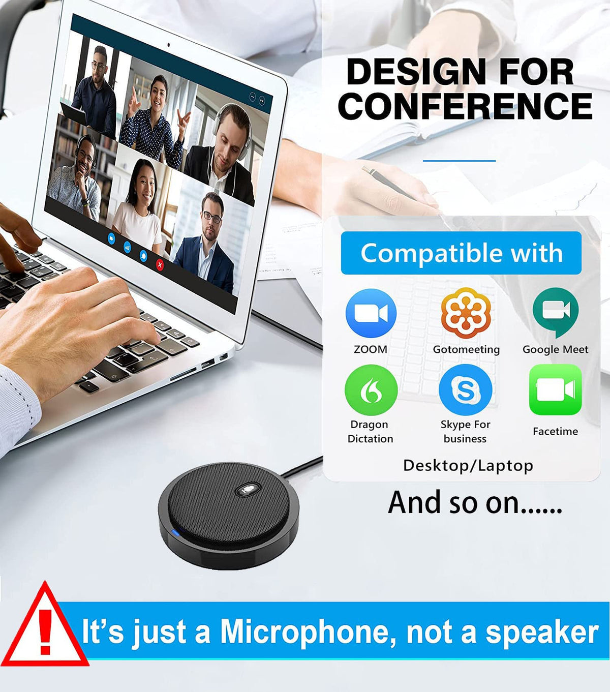 Verilux Conference USB Microphone for PC and Laptop with 360° Pickup and 3 m Range | Plug and Play Mic with Mute Key
