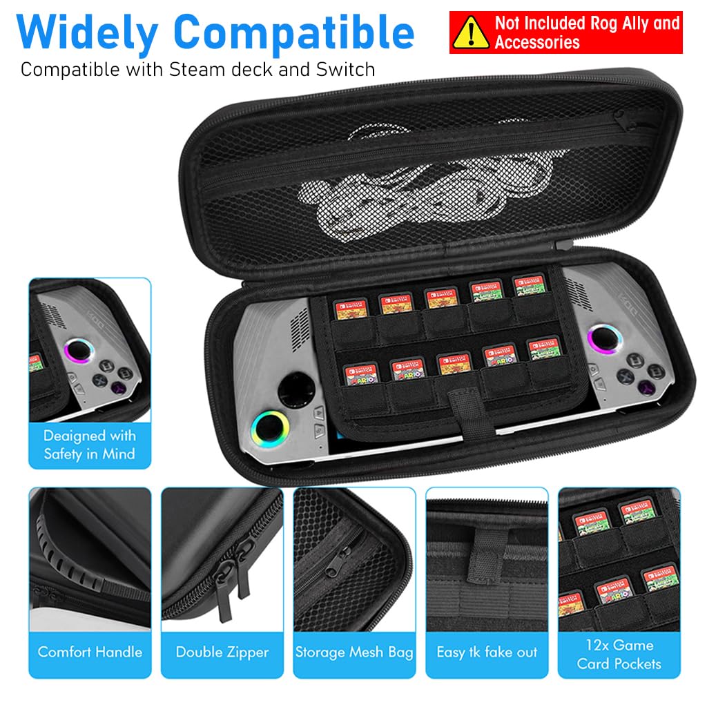 ZORBES® Carrying Case for Rog Ally & Accessories, Portable Handbag for Rog Ally, EVA Carrying Case with 10 Games Cartridges Slot Waterproof Protective Storage Bag Travel Case for Rog Ally Console