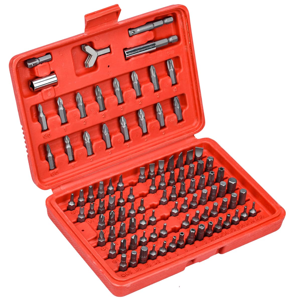 Serplex® 100Pcs Screwdriver Bit Set, Chrome Vanadium Steel Driver Bit Set Power Bit Set Includes Extension Hex Bar, Slotted, Crosspoint, Hex, Star, Tri Wing, Square, Spanner, Spline with Storage Case