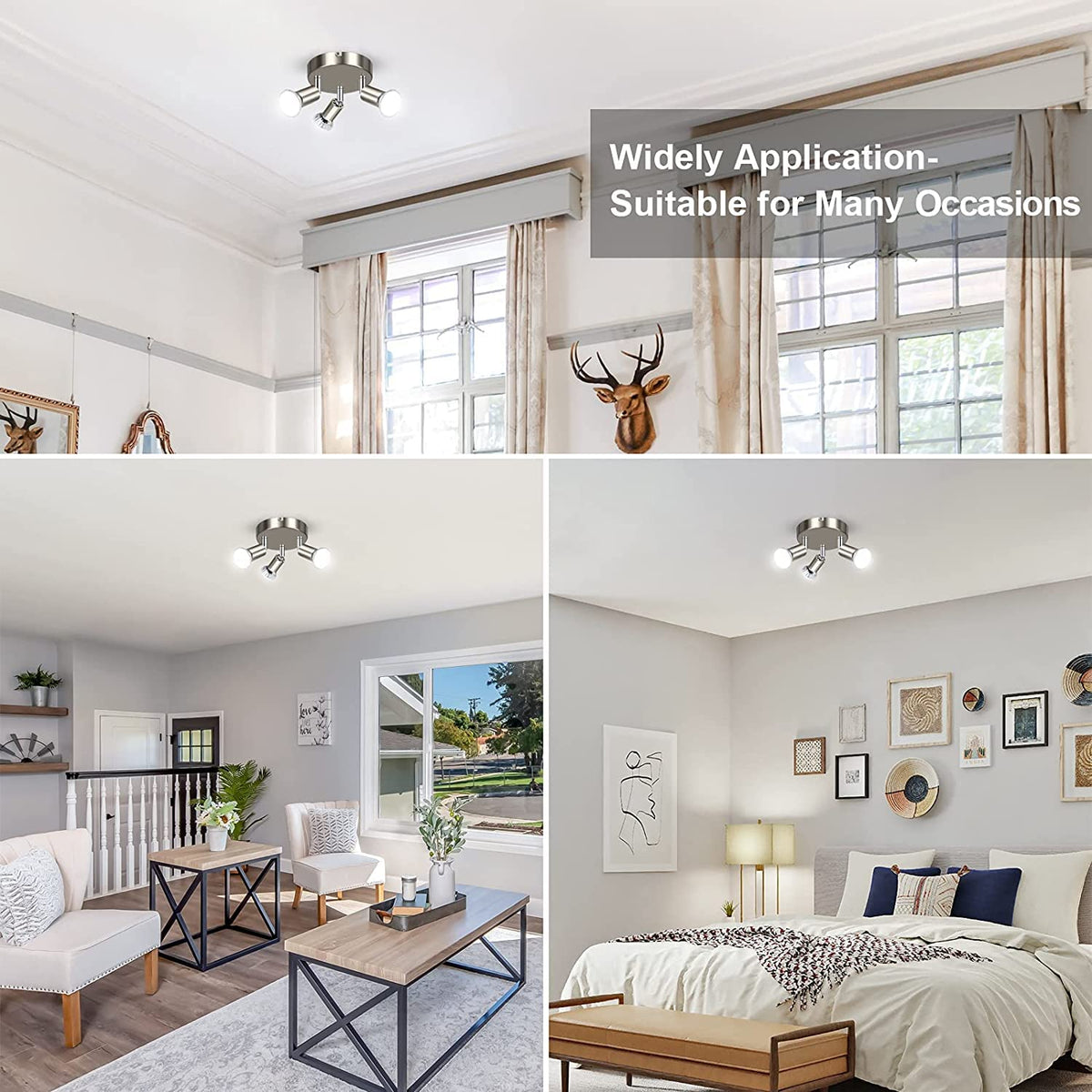 Verilux LED Ceiling Spotlight for Kitchen and Living Room with 3 Way Rotatable Heads | Includes 3 GU10 Bulbs 4W 400LM 6000K White