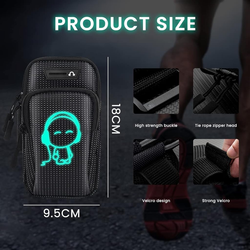 ZORBES® Armband for Mobile Phone Running Luminous Waterproof Phone Holder for iPhone 14 PRO MAX 13 12 Large Capacity Arm Band with Card Holder for Within 7in Mobile 2 PCS