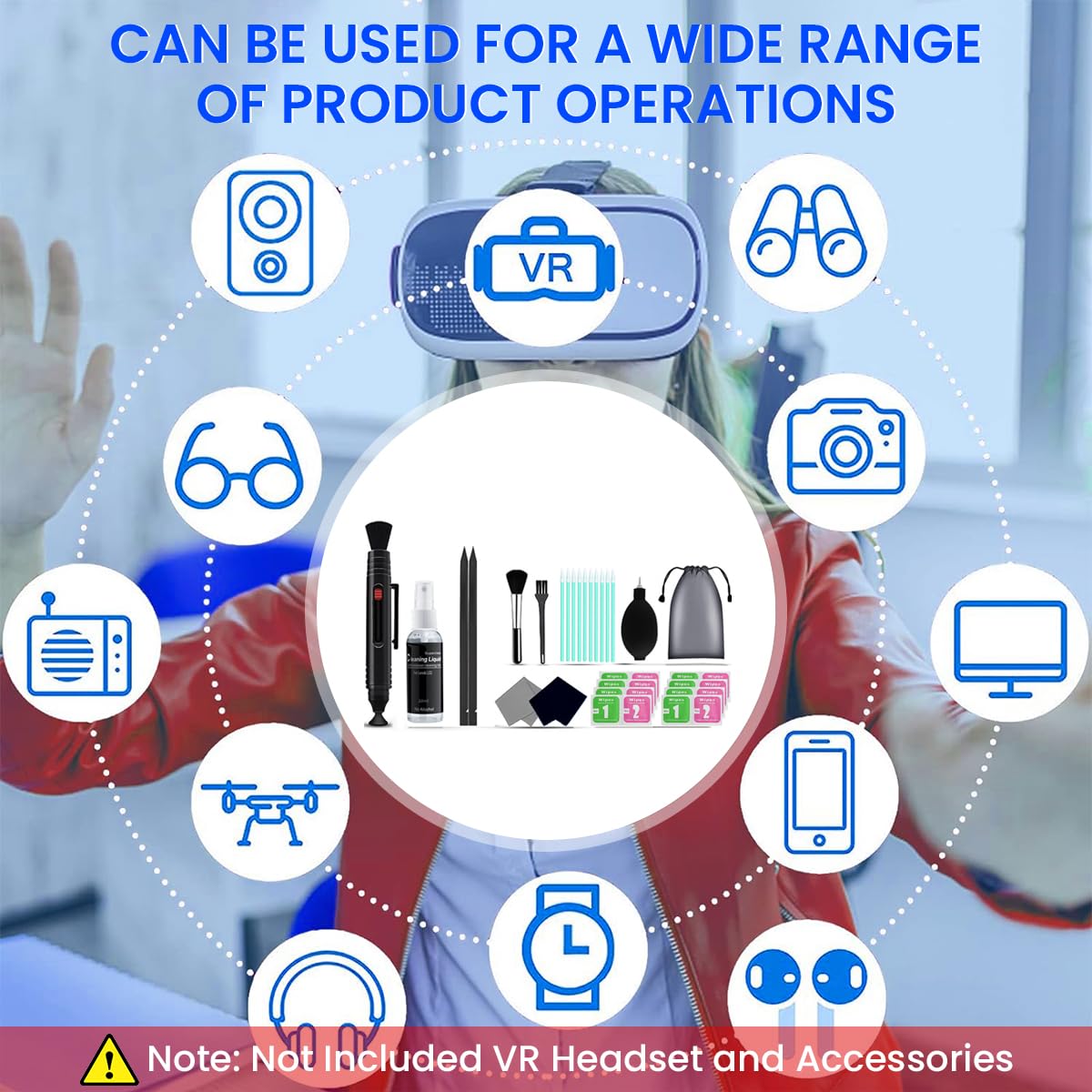 Verilux® VR Headset Cleaning Kit, VR Lens Cleaner, Lens Pen Cleaner Kit for Meta Oculus Quest 2 3 /Xbox/PS/Wii, Cleaning kit for VR Facial Interface & Face Cover Protect Lens from Dust