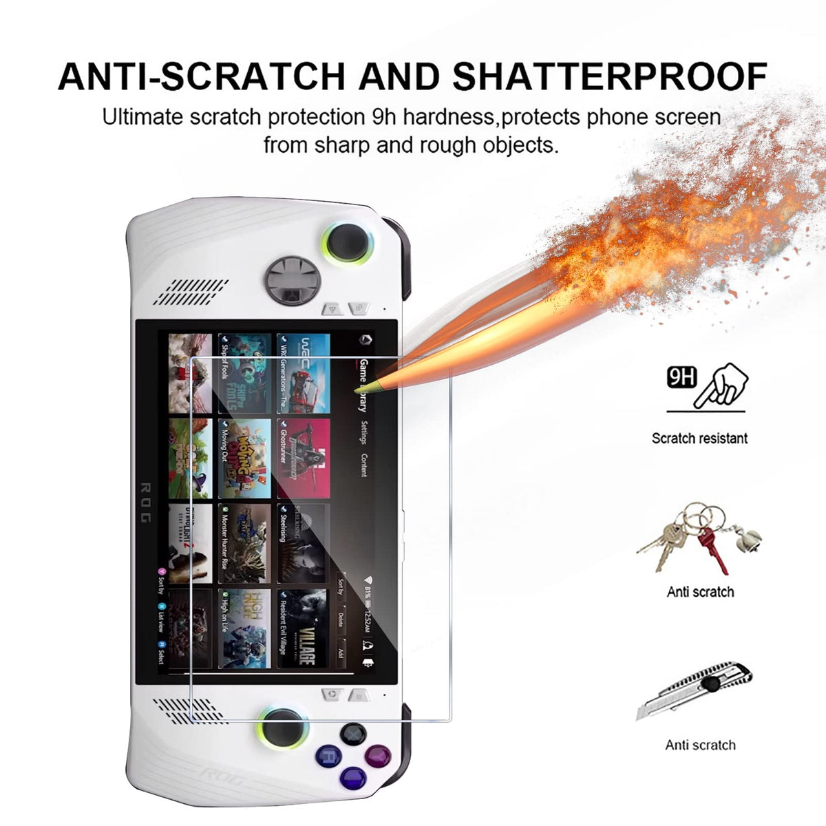 ZORBES® 2Pcs Screen Protector Asus Rog Ally, Transparent Ultra HD 7'' Anti-glare Screen Protector Shatterproof Protection Anti-Shatter 9H Hardness Tempered Glass Screen Guard Protector