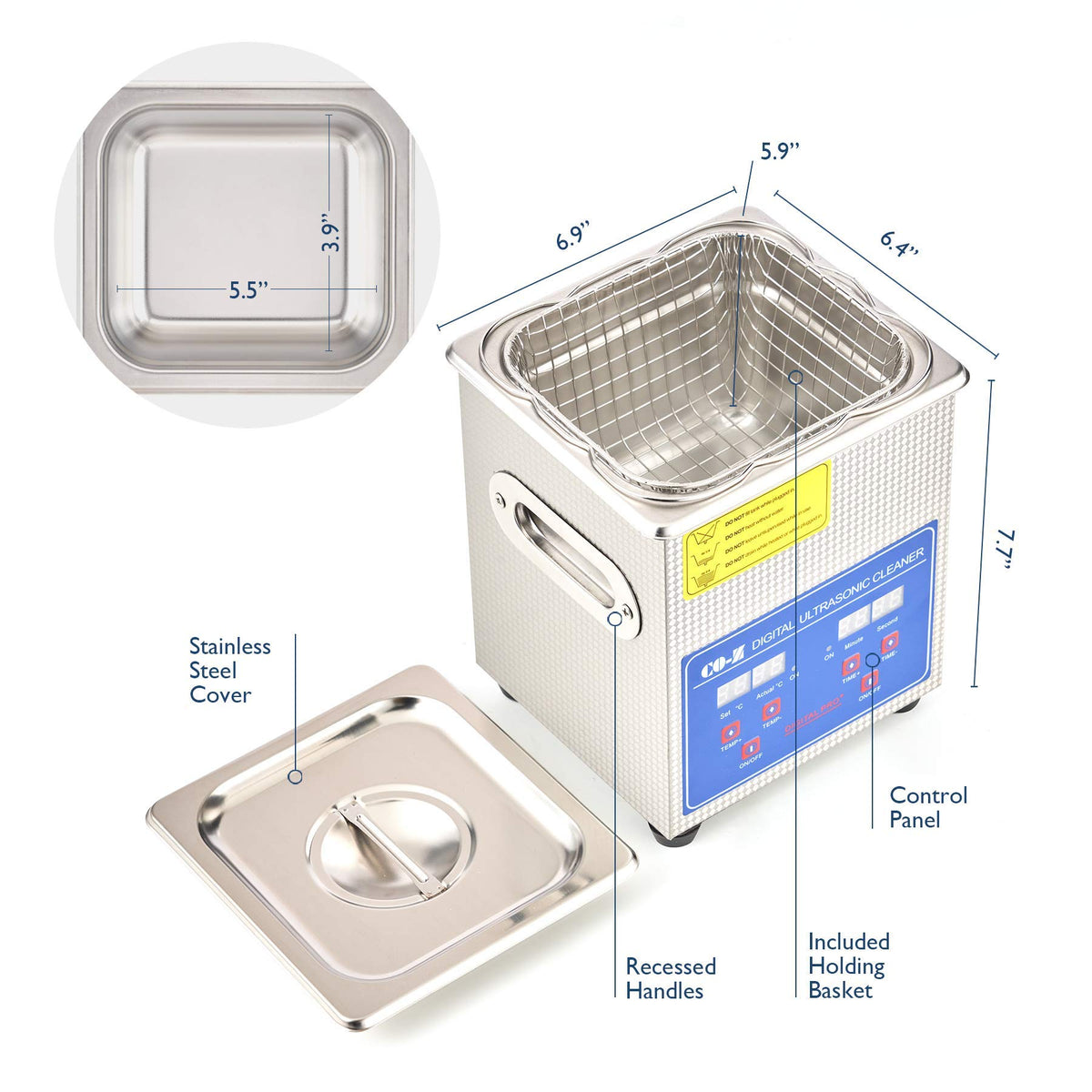 Verilux 1.3L Ultrasonic Cleaner with Digital Timer and Heater, Professional 40kHz Retainer Denture and Jewelry Cleaner, Home Ultrasonic Cavitation Machine for Glasses Watches