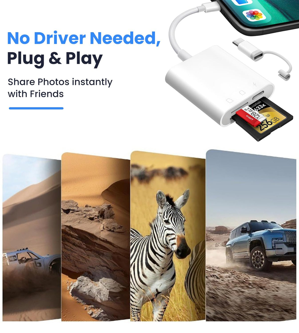 Verilux SD Card Reader for iPhone and iPad with 3 in 1 Dual Slot Design | Supports USB C