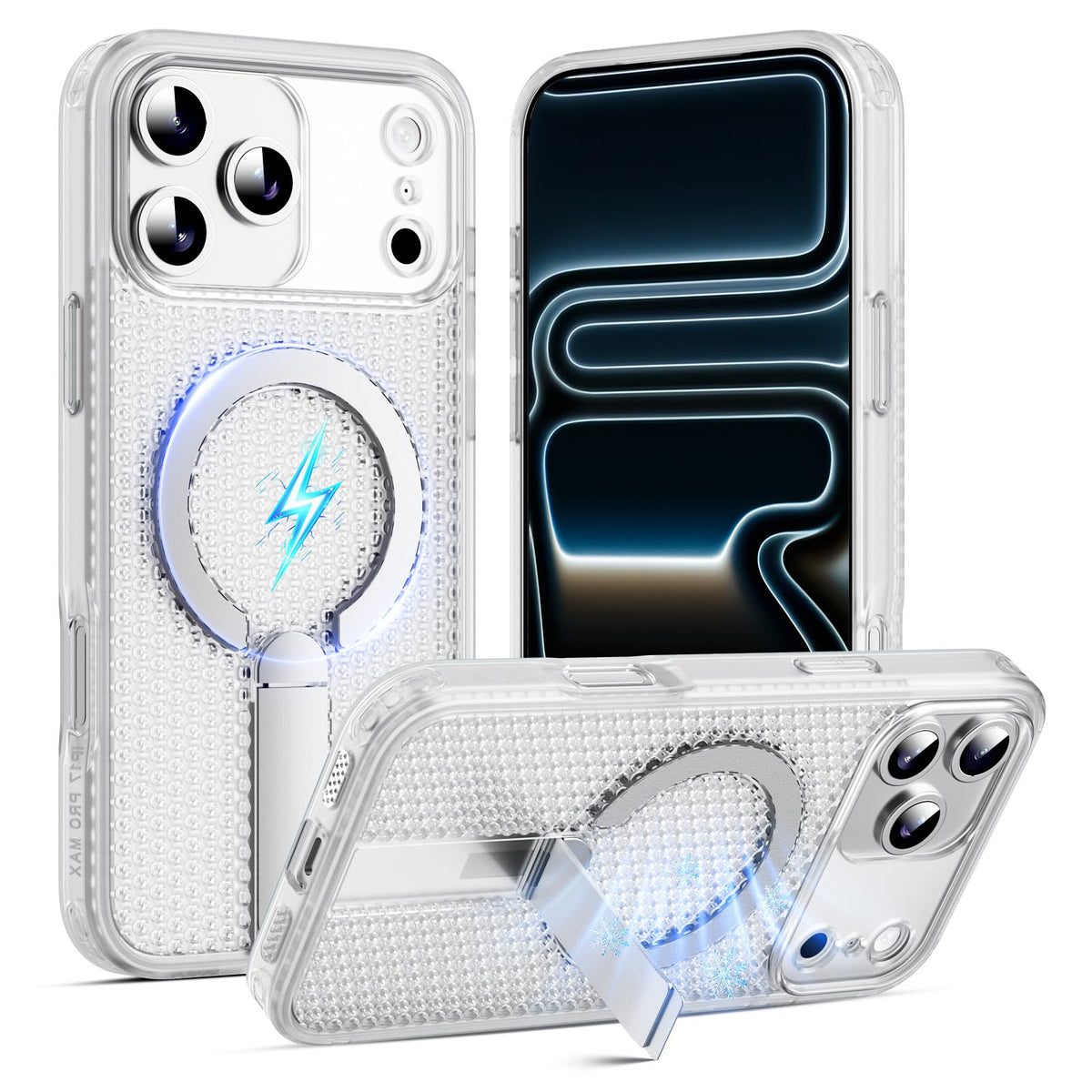 ZORBES® Compatible with iPhone17 Pro Max, TPU Fashion Honeycomb Clear Phone Case with Folding Metal Bracket, Magnetic Attracting Ring for Wireless Charging & Magnetic Car Mounts