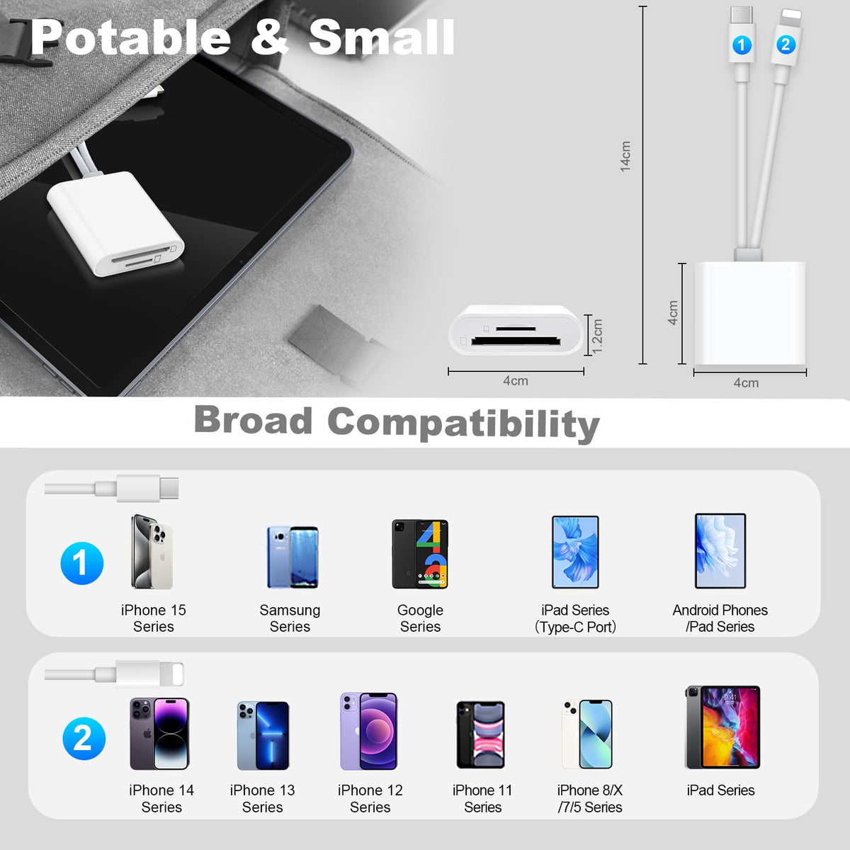 Verilux® SD Card Reader for iPhone iPad, USB C SD Card Reader with Dual Slot for MicroSD/SD