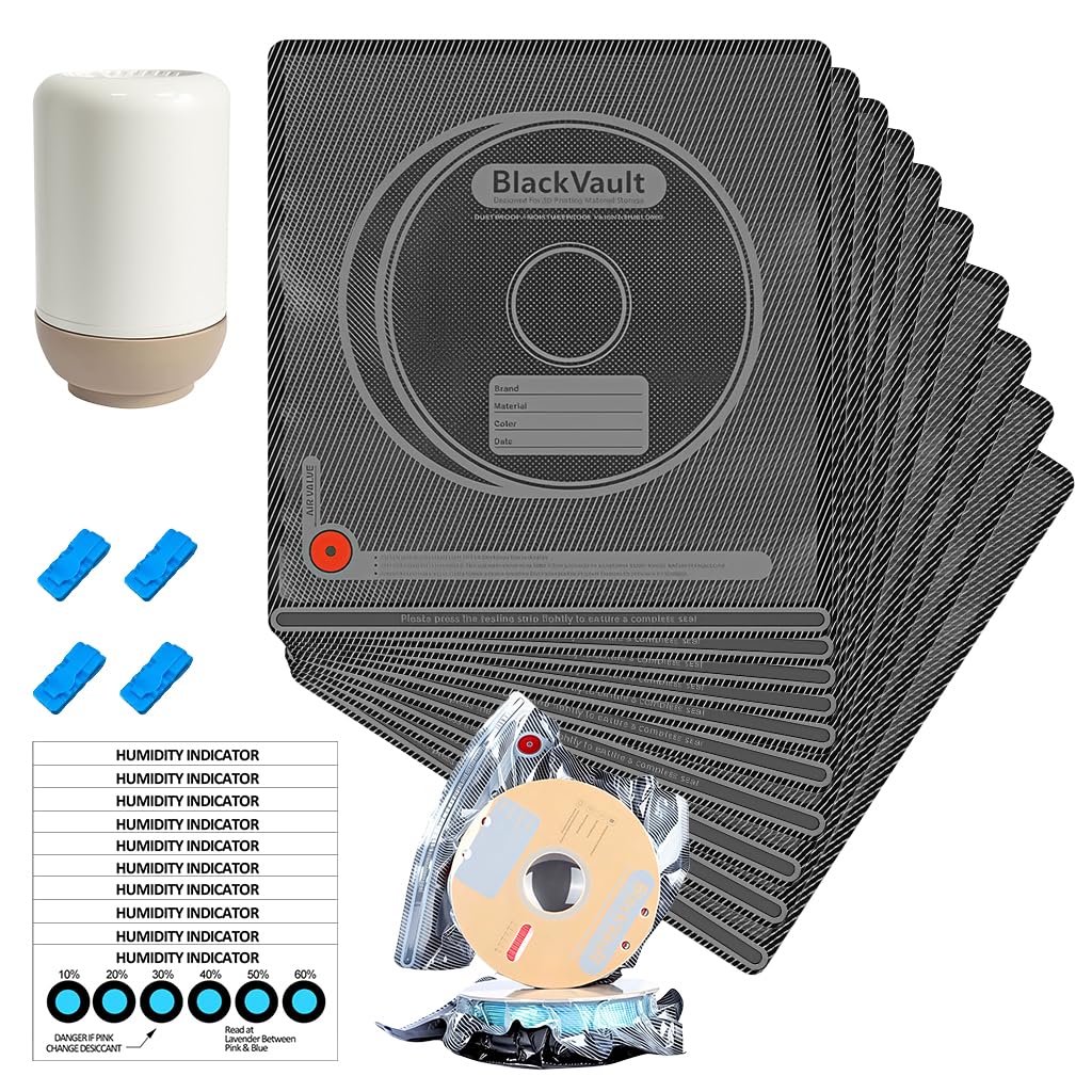 Serplex® 3D Printer Filament Storage Kit, Sealed 3D Printing Filament Kit, 10PCS Vacuum Seal Bags 32x34cm, 4 Sealing Clips, 10 Humidity Indicator Cards & USB Vacuum Pump, for 3D Printing Sealing
