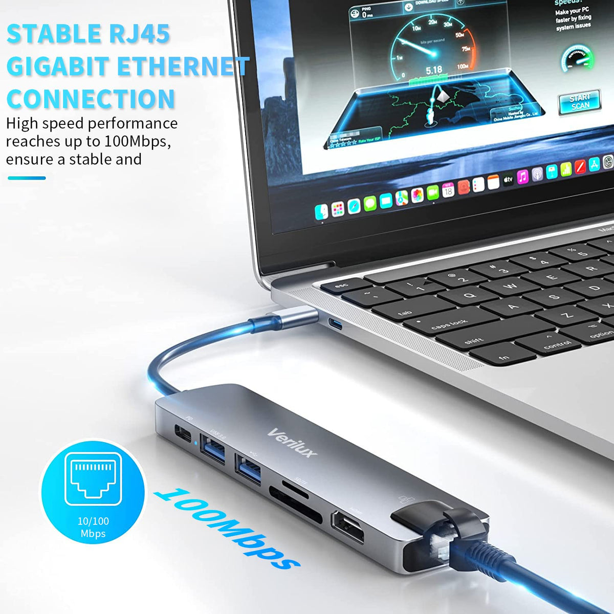 Verilux USB C Hub for Laptop with 7 in 1 Ports and 4K HDMI | 87W PD and Ethernet Adapter
