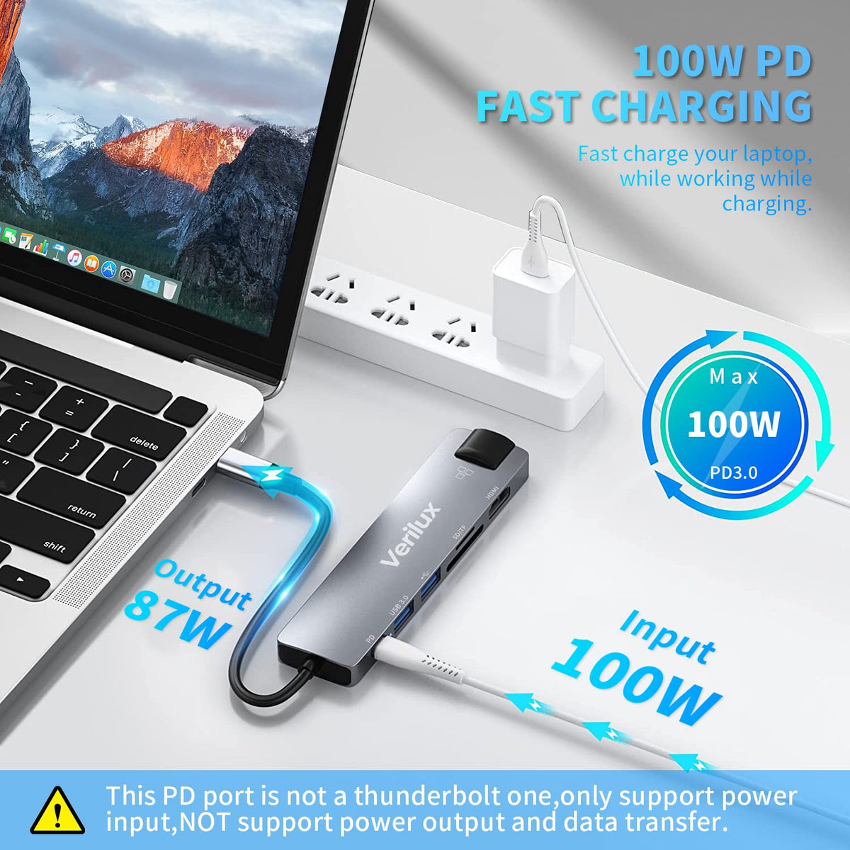 Verilux USB C Hub for Laptop with 7 in 1 Ports and 4K HDMI | 87W PD and Ethernet Adapter