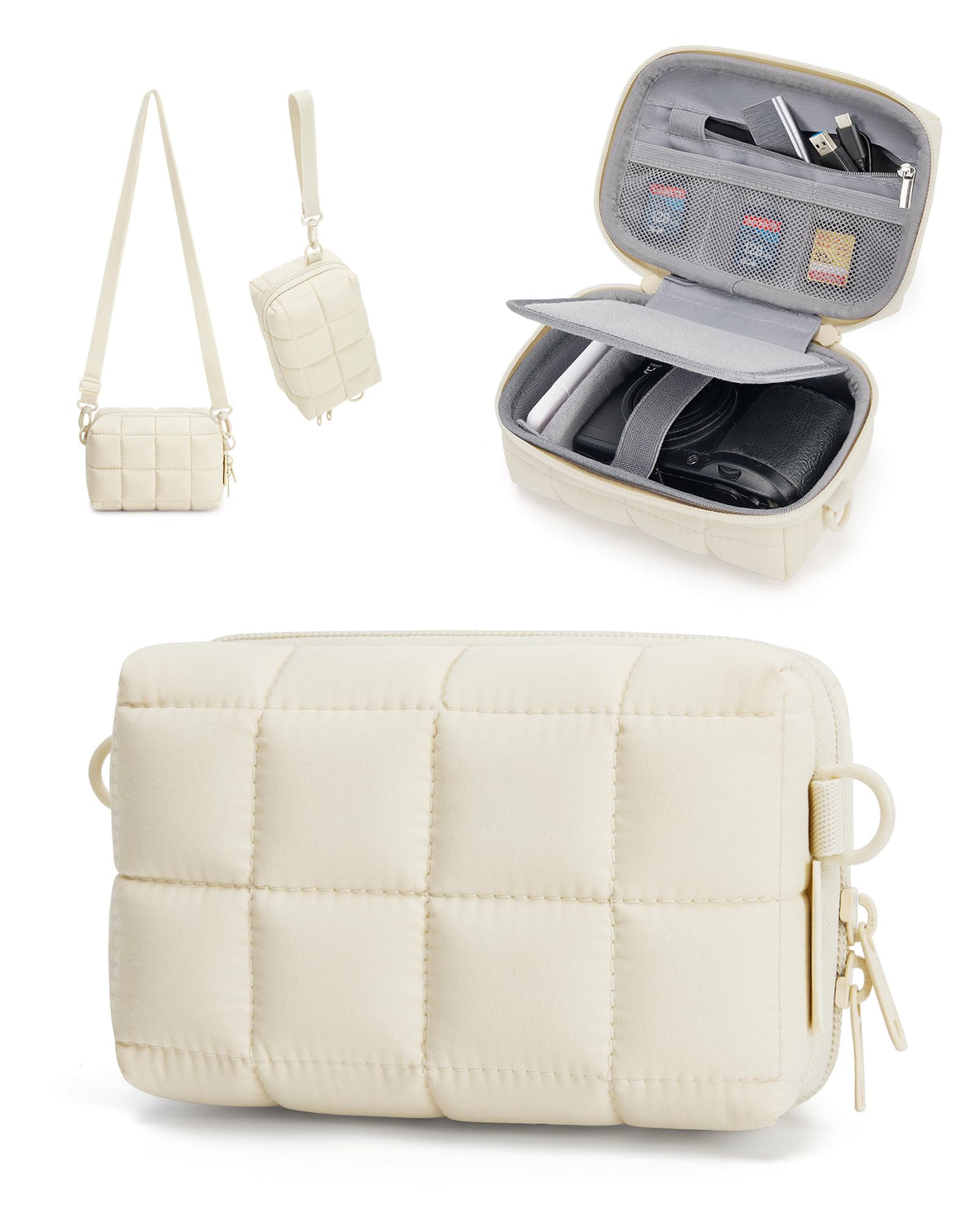 ZORBES® Soft Quilted Camera Bag with Shoulder Strap Padded Protective Storage Case Organizer with Retention Strap & Mesh Pocket, Crossbody Carrying Bag for Cameras & Accessories