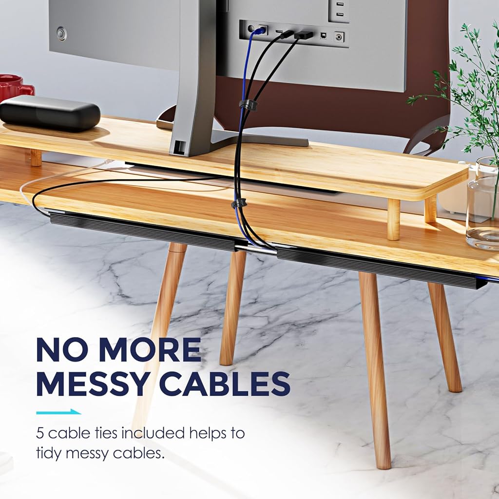 Serplex® 2Pcs Cable Management Under Desk, 15.7" Self-Adhesive Cable Organizer, No Drilling Under Desk Cable Management Tray Adhesive Under Desk Cable Channel Organizer Cable Management Rail