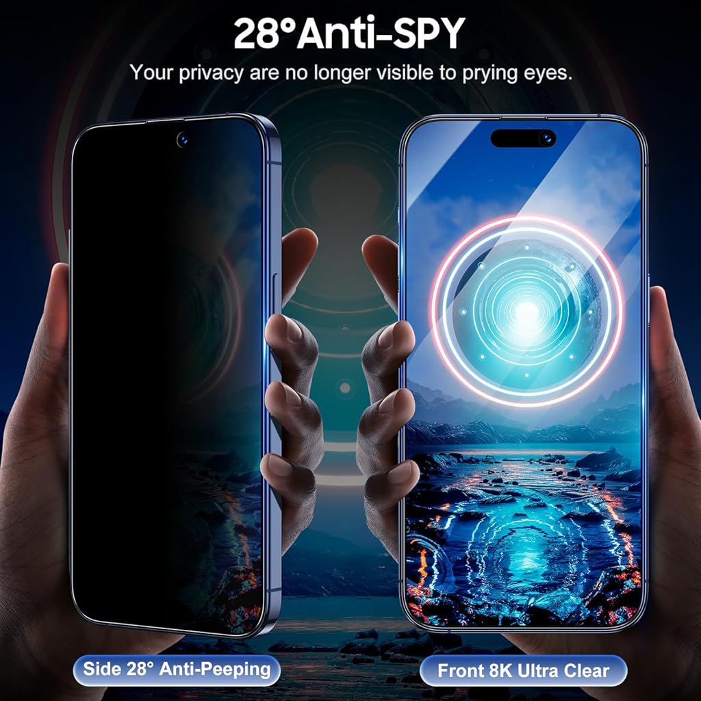 ZORBES® 2 Pack for iPhone 15 Pro Max Privacy Screen Protector Automatic Dust Removal 6.7 inch 9H Full Coverage 3PCS