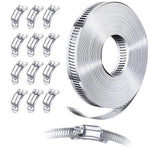 Serplex® 32.8ft Hose Clamp Roll DIY Hose Clamp Roll 304 Stainless Steel Hose Clamp with 12 Fastening Bolts Attachment Cuttable Hose Clamp Hose Clamp Band for Plumbing, Pipe Repairing