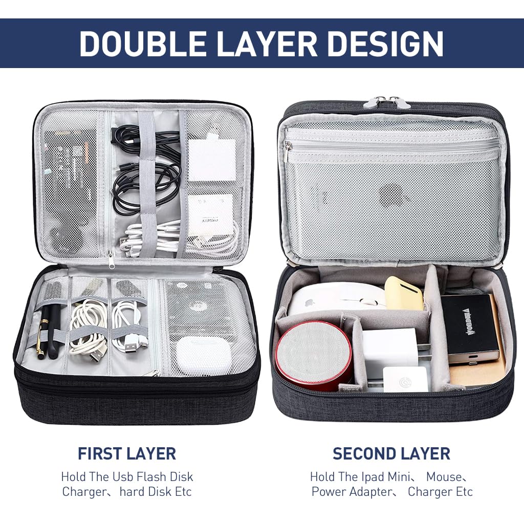 Verilux Electronics Organizer Travel Case for Cables and Devices featuring Triple Layer Pouch Design