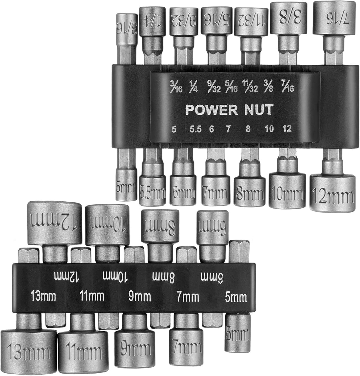 Serplex® 23Pcs Power Nuts Driver Drill Bit Tools Set Metric Socket Wrench Screw Impact Bit Set 1/4'' Nut Driver Hex Metric & SAE Socket Wrench for Power Tools, Electric Drills Screwdrivers Socket