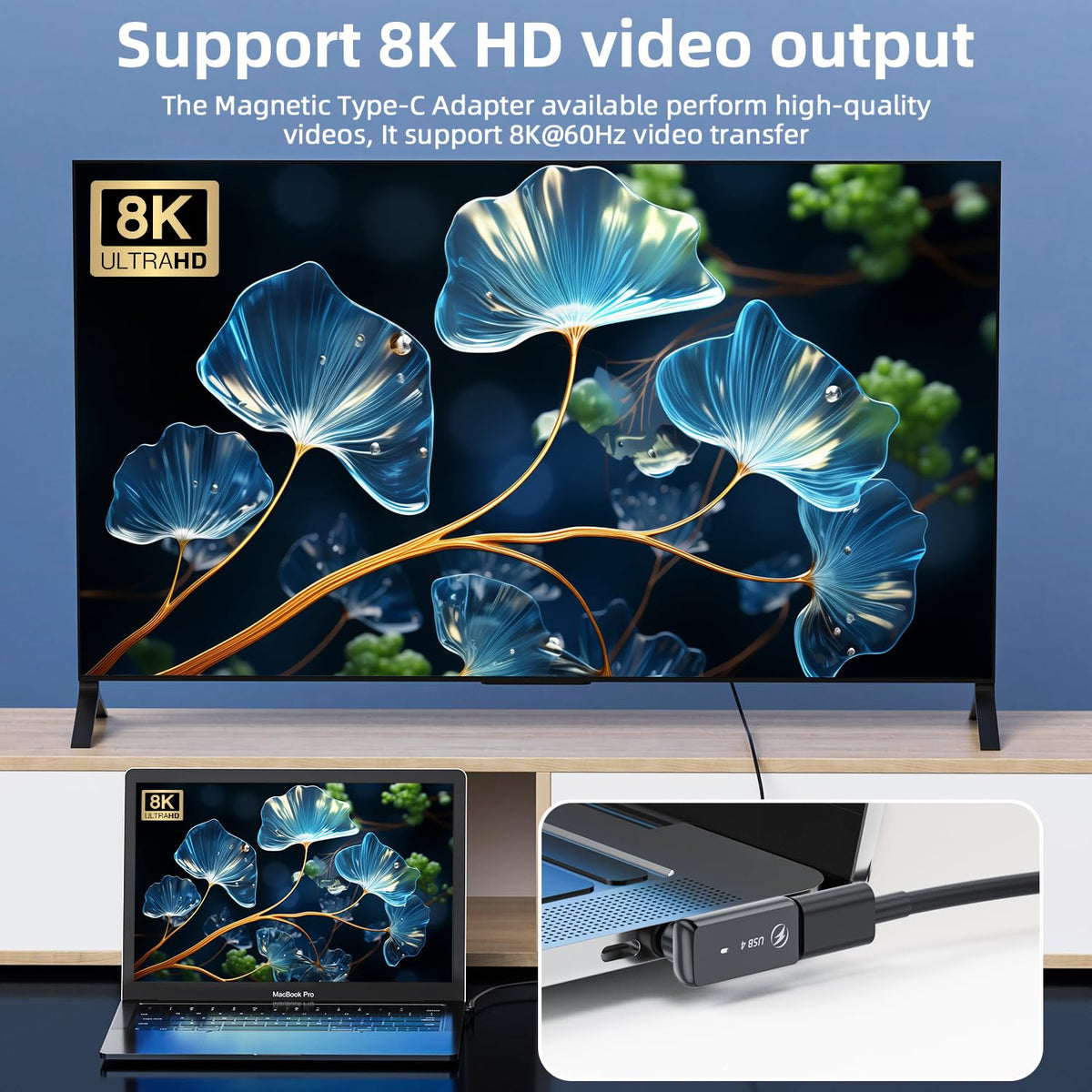 Verilux USB C 4.0 Adapter with 240W PD Fast Charging and 90 Degree Magnetic Connector | 40Gbps Data & 8K Display