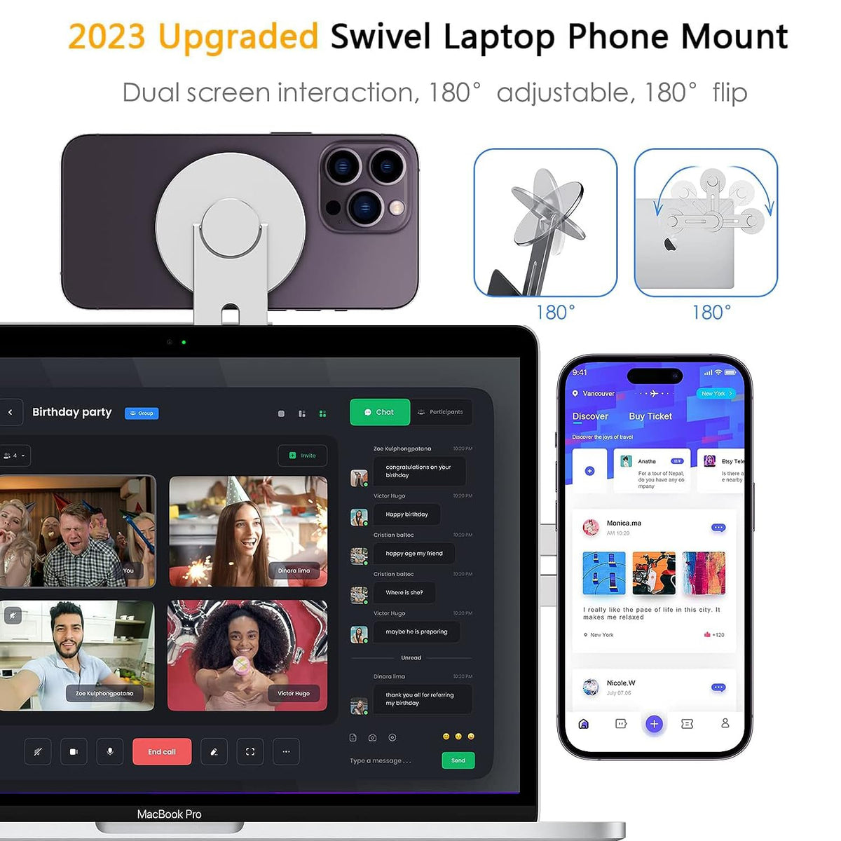 Verilux Magnetic Phone Holder for Laptop with Folding Aluminum Bracket | Dual Screen Mount